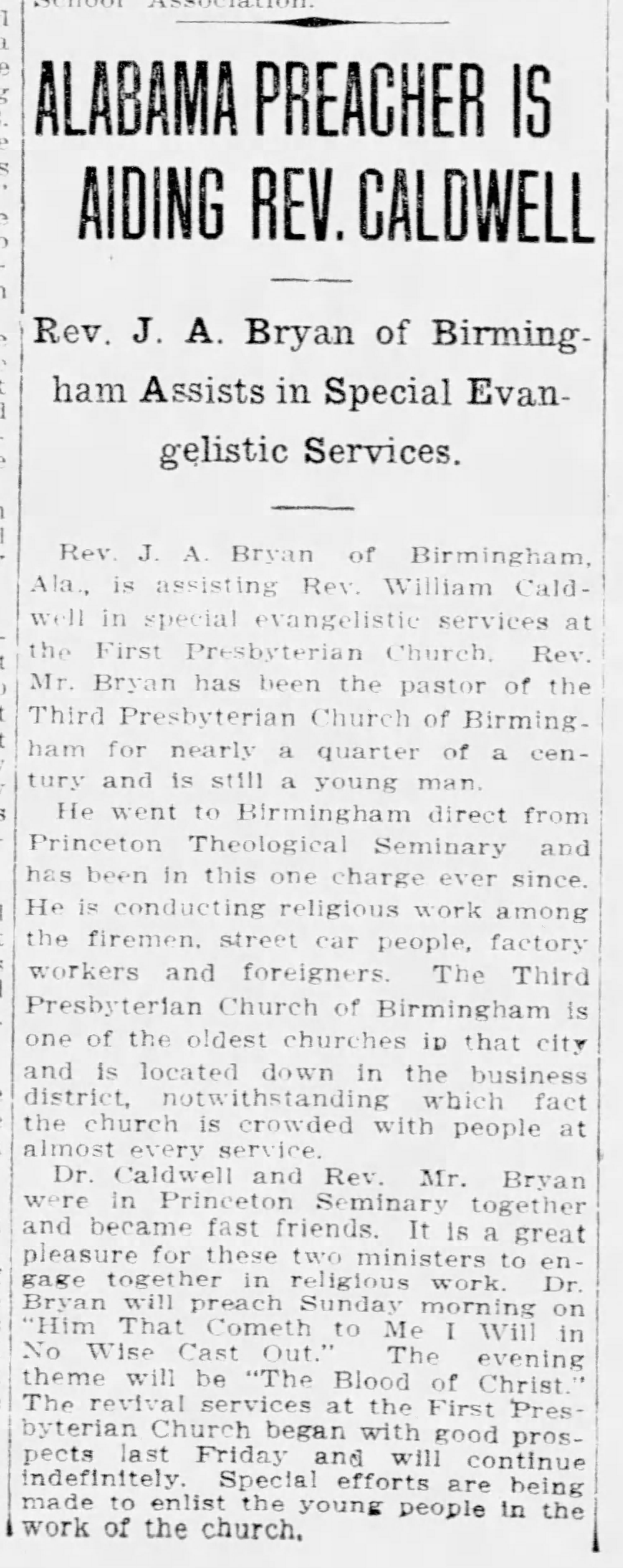 Alabama Preacher Is Aiding Dr. Caldwell